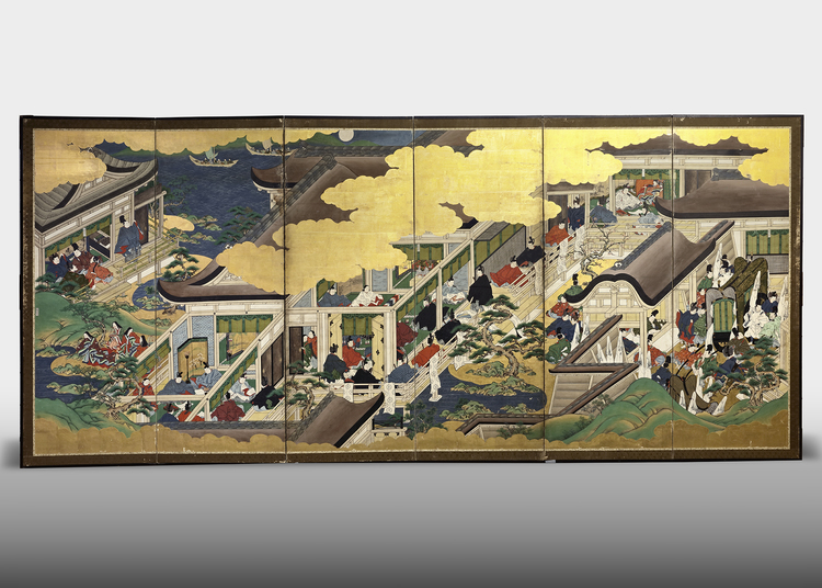 A JAPANESE SIX PANEL 'BYOBU' FOLDING SCREEN, 18TH CENTURY