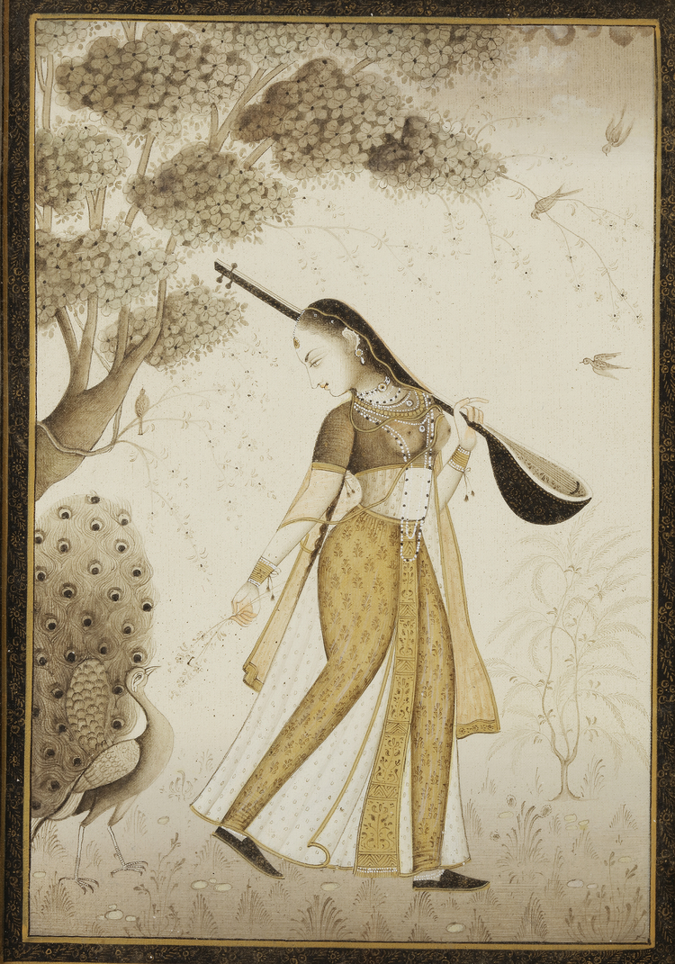A PAINTING DEPICTING A GRACEFUL WOMAN IN ELEGANT ATTIRE, INDIA ,19TH CENTURY