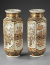 A  PAIR OF LARGE JAPANESE OCTAGONAL SATSUMA VASES, MEIJI PERIOD (1868-1912)