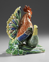 A JAPANESE KUTANI PORCELAIN GROUP OF A COCKEREL AND HEN, LATE 19TH CENTURY