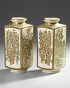 A PAIR OF JAPANESE SQUARE SHAPED SATSUMA VASES, MEIJI PERIOD (1868-1912)