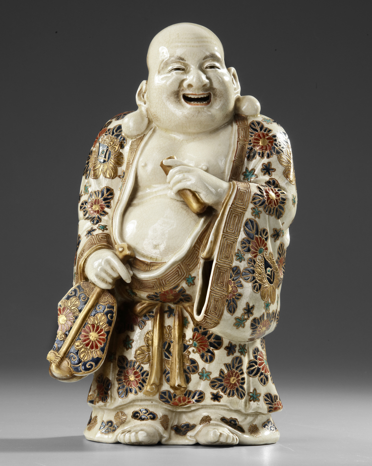 A JAPANESE SATSUMA FIGURE (LUCKY GOD HOTEI),  MEIJI PERIOD (1868-1912)