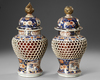 A PAIR OF JAPANESE OPENWORK IMARI JARS, 17TH CENTURY