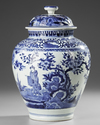 A JAPANESE ARITA KAKIEMON-STYLE BLUE AND WHITE JAR AND COVER, CIRCA 1680