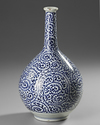 A JAPANESE BLUE AND WHITE SAKE BOTTLE VASE , WITH OCTOPUS AND KARAKUSA, LATE EDO PERIOD, 18TH CENTURY