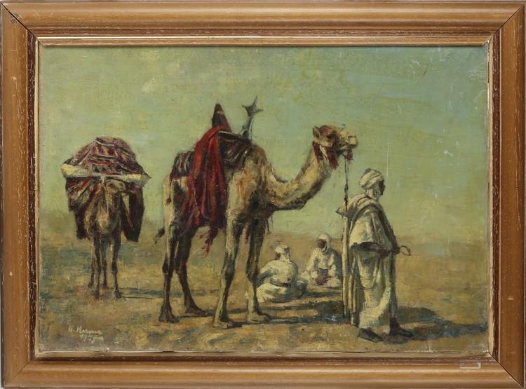 HEDDA HARMS (1882), 'CAMEL DRIVERS AT REST', OIL ON CANVAS