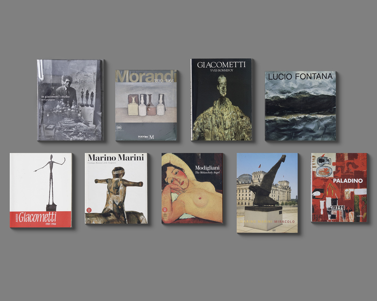 A COLLECTION OF NINE ART BOOKS ABOUT GIACOMETTI, MODIGLIANI, MORANDI AND OTHERS