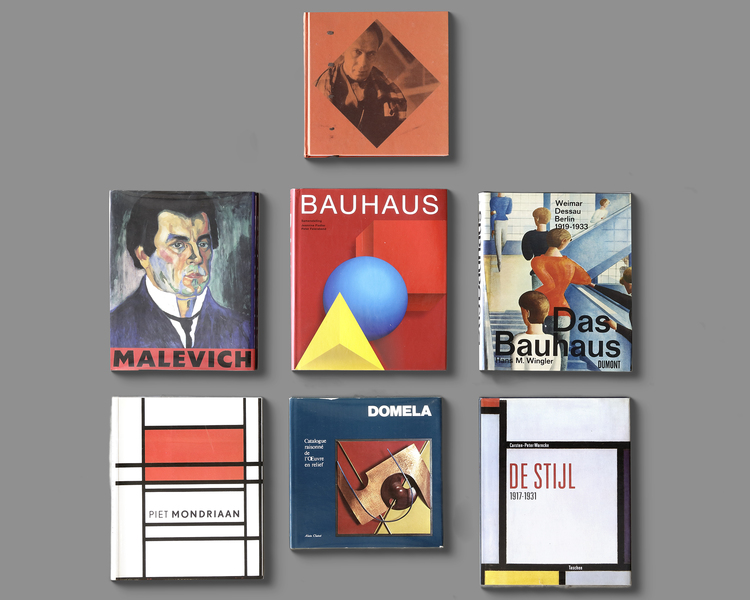 A COLLECTION OF SIX ART BOOKS ABOUT 'DE STIJL MOVEMENT, PIET MONDRIAAN, BAUHAUS AND OTHERS