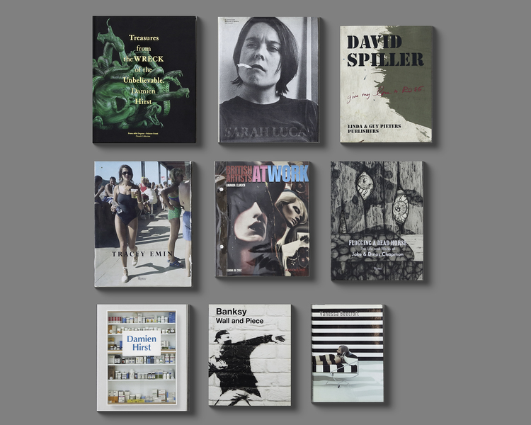 A COLLECTION OF NINE ART BOOKS ABOUT DAMIEN HURST, BANKSY, VANESSA BEECROFT AND OTHERS