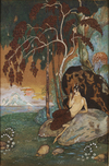JOHN TANNAT PRYCE (BATAVIA 1892- ), A PAIR: FAUN / PRINCESS, MIXED MEDIA ON PAPER