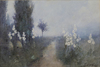 EDITH M. VASEY (EARLY 20TH CENTURY), LANDSCAPE WITH WHITE WILD FLOWERS AND BEEHIVES, WATERCOLOUR ON PAPER