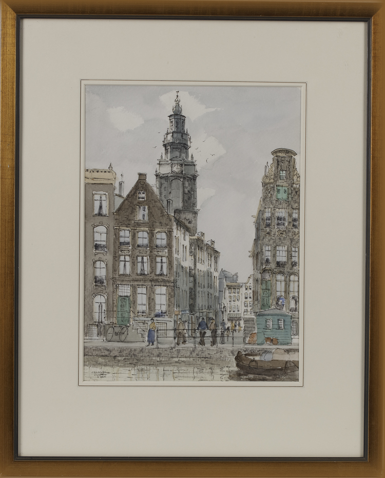 JAN DEN HENGST (1904-1983), VIEW ON THE ZANDSTRAAT IN AMSTERDAM, WATERCOLOUR ON PAPER