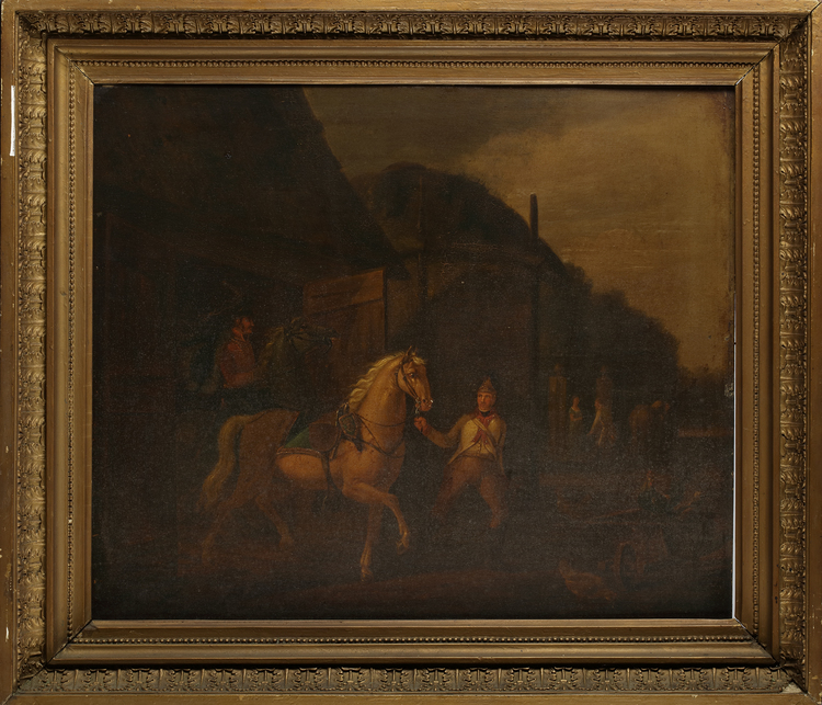 ARNOLDUS LAMME (1771-1856), SOLDIERS WITH THEIR HORSES, OIL ON PANEL