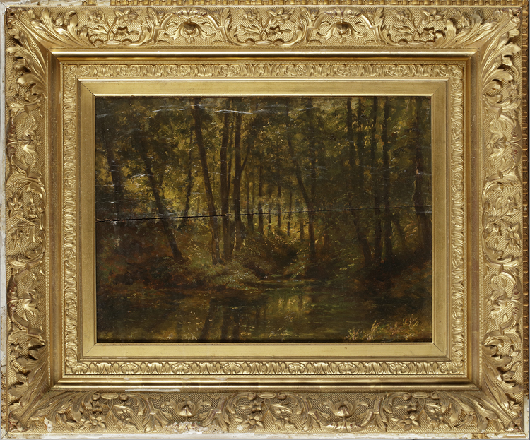 DUTCH SCHOOL, (EARLY 20TH CENTURY), A WATERWAY IN A FOREST, OIL ON PANEL