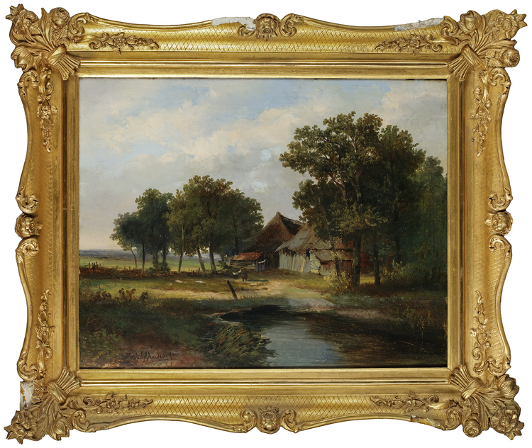 HERMANUS JAN HENDRIK RIJKELIJKHUIJSEN (1813-1883), A LANDSCAPE WITH A FARMHOUSE, OIL ON PANEL