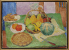 CHARLES KVAPIL (1884-1958), STILL LIFE WITH FRUIT AND CAKE ON A TABLE, OIL ON CANVAS
