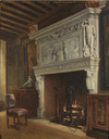 ARIE JOHANNES LAMME (1812-1900), A FIREPLACE IN A 17TH CENTURY INTERIOR, OIL ON PANEL