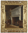 ARIE JOHANNES LAMME (1812-1900), A FIREPLACE IN A 17TH CENTURY INTERIOR, OIL ON PANEL