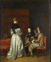 ARIE JOHANNES LAMME (1812-1900), FIGURES CONVERSING WITH A GLASS OF WINE, OIL ON PANEL