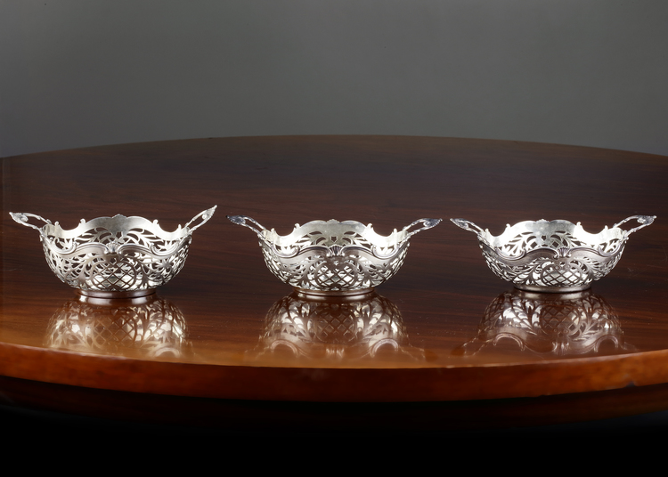THREE DUTCH SILVER SWEET MEAT BASKETS, EARLY 20TH CENTURY