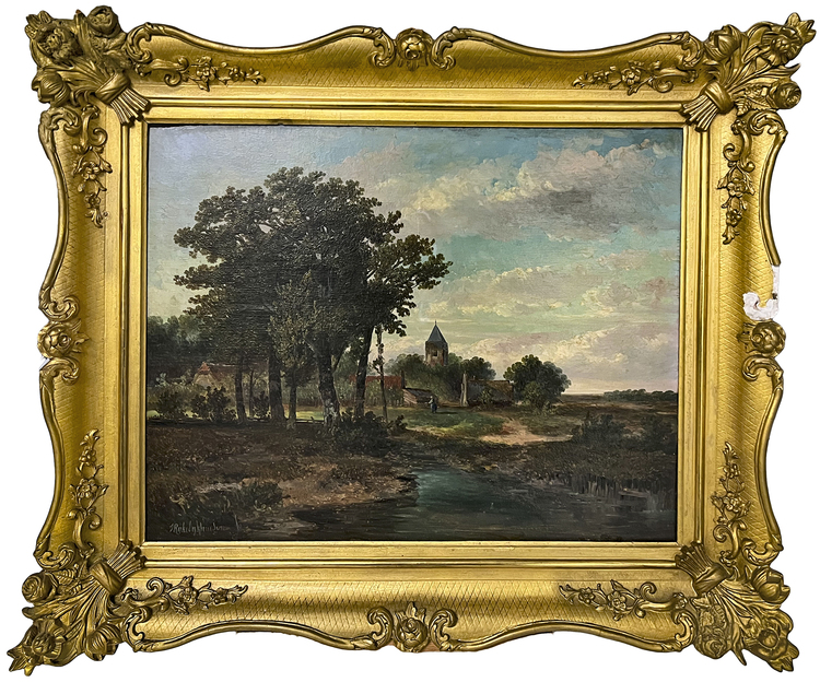 HERMANUS JAN HENDRIK RIJKELIJKHUIJSEN (1813-1883), A LANDSCAPE WITH A CHURCH, OIL ON PANEL