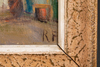 AN OIL PAINTING ON PANEL, DEPICTING THE CAFE OF SIDI BOUSAID IN TUNESIA, 20TH CENTURY