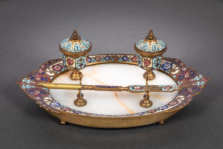 a-french-gilt-bronze-and-cloisonne-enamel-inkwell