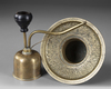 A QAJAR BRASS ENGRAVED VASE AND OPIUM PIPE, 19TH CENTURY