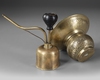 A QAJAR BRASS ENGRAVED VASE AND OPIUM PIPE, 19TH CENTURY