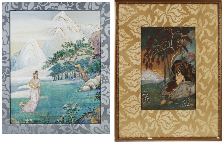 JOHN TANNAT PRYCE (BATAVIA 1892- ), A PAIR: FAUN / PRINCESS, MIXED MEDIA ON PAPER