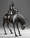 A JAPANESE BRONZE IMMORTAL FIGURE ON A HORSE, MID 19TH CENTURY