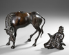 A JAPANESE BRONZE IMMORTAL FIGURE ON A HORSE, MID 19TH CENTURY
