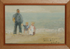 BEACH SCENE WITH FATHER AND CHILDREN