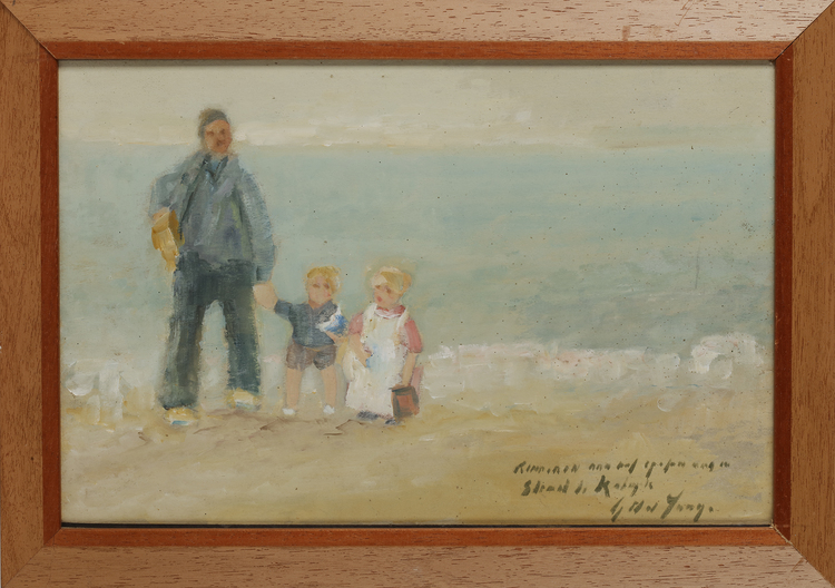 BEACH SCENE WITH FATHER AND CHILDREN