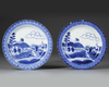 A PAIR OF CHINESE BLUE AND WHITE 'SCHEVENINGEN' PLATES, KANGXI (1662-1722)