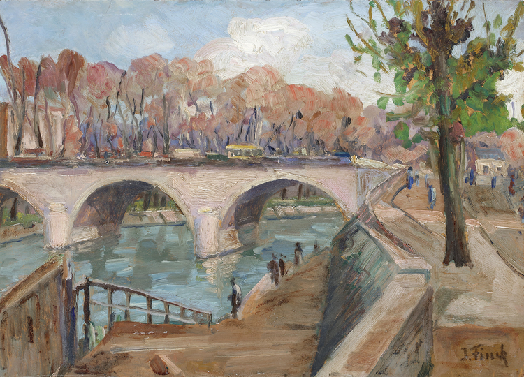 BRIDGE SCENE WITH AUTUMN FOLIAGE