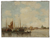 HARBOR SCENE, OIL ON CANVAS