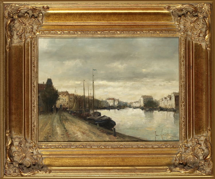 HARBOR SCENE, OIL ON CANVAS