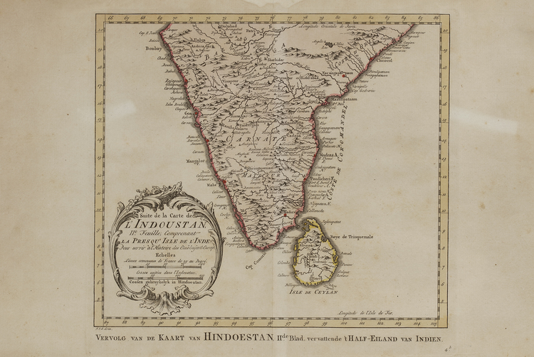 A MAP OF SOUTHERN INDIA AND CEYLON (SRI LANKA), 18TH CENTURY