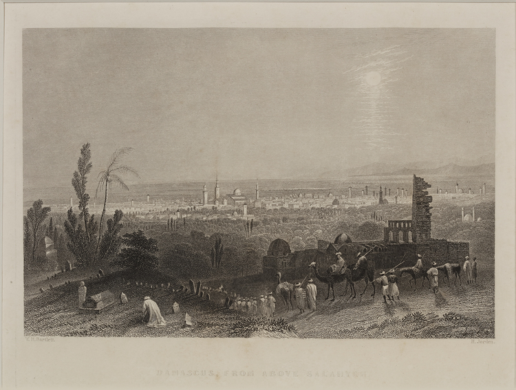 DAMASCUS FROM ABOVE SALAHYEH, ENGRAVING, 19TH CENTURY