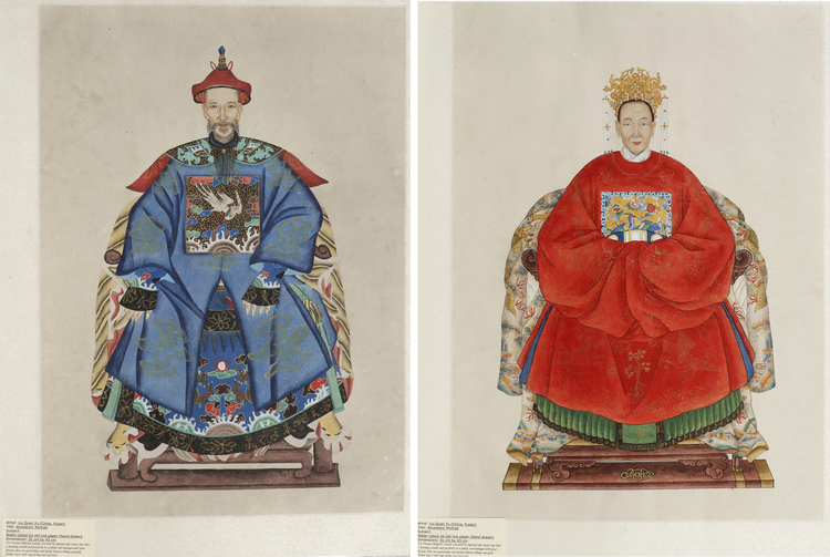 TWO CHINESE ANCESTORS' PORTRAITS, LIU QUAN YU (1965)