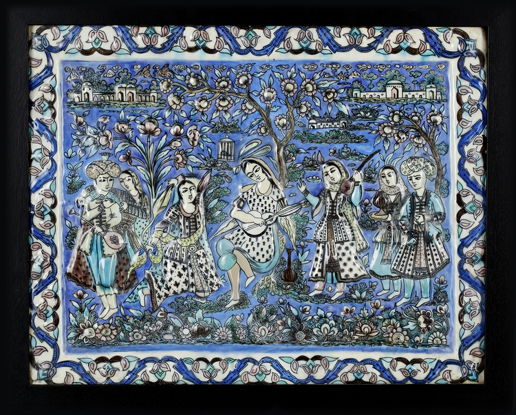 A LARGE QAJAR UNDERGLAZE-PAINTED POTTERY TILE, PERSIA, 19TH CENTURY