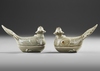 A PAIR OF CHINESE CELADON COVERED DUCK SHAPED DISHES, 19TH-20TH CENTURY