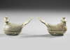 A PAIR OF CHINESE CELADON COVERED DUCK SHAPED DISHES, 19TH-20TH CENTURY