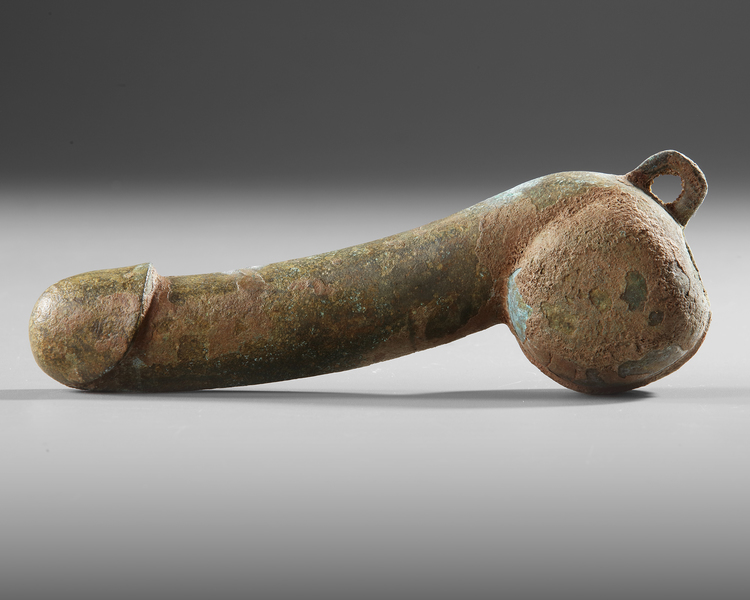 A CHINESE BRONZE PHALLUS, HAN DYNASTY OR LATER