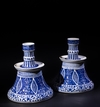 A PAIR OF CHINESE BLUE AND WHITE PORCELAIN CANDLESTICKS