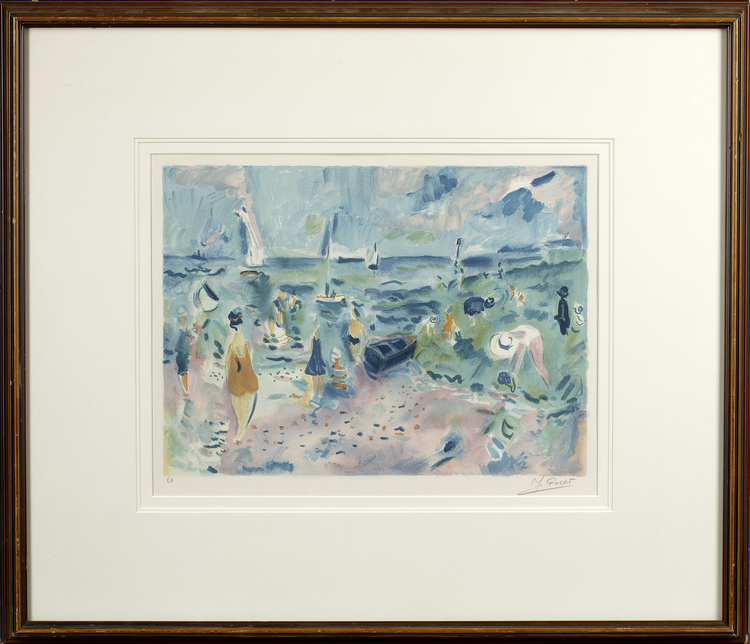 JEAN CLAUDE PICOT (1933-2020), FIGURES AT THE BEACH, COLOUR LITHOGRAPH