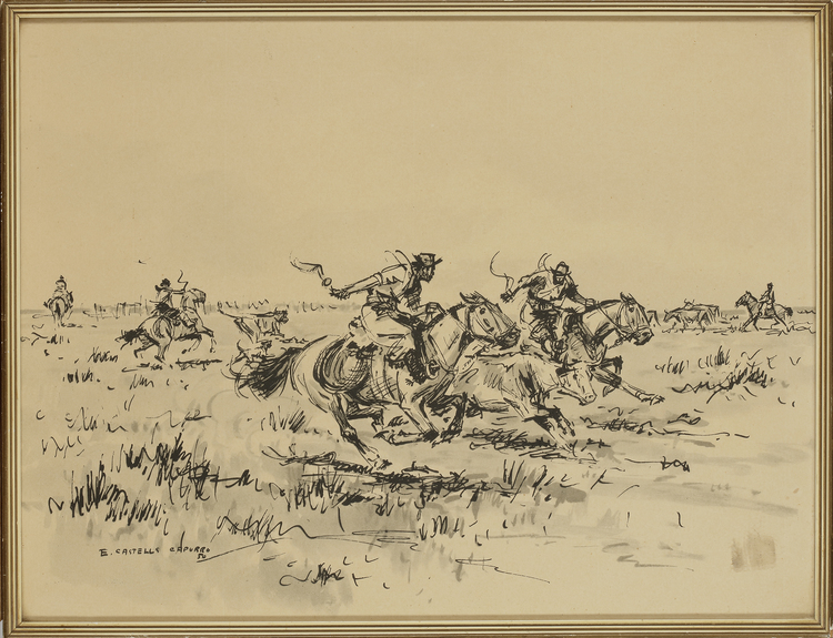 GAUCHOS HERDING CATTLE – E. CASTELLS CAPURRO