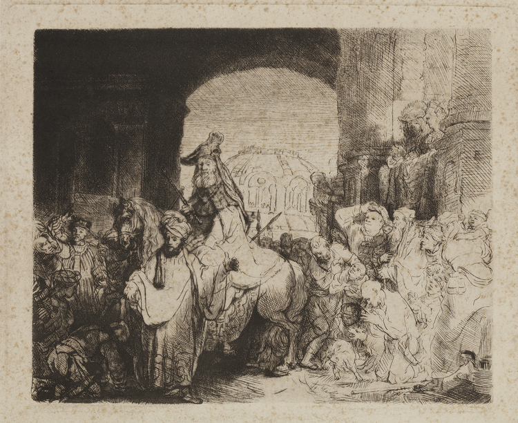 REMBRANDT VAN RIJN, THE TRIUMPH OF MORDECAI, ETCHING, 19TH CENTURY