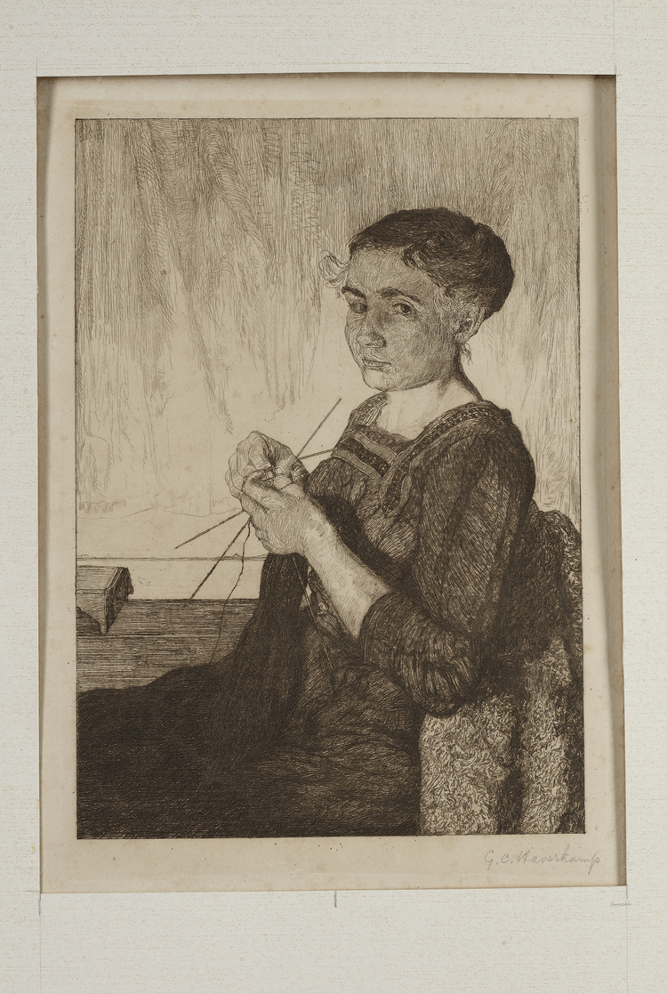 WOMAN KNITTING, ETCHING